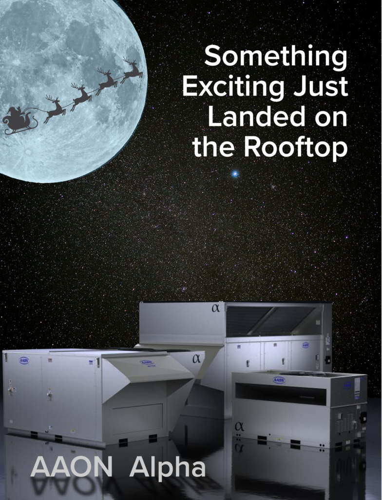 picture of santa and reindeers flying above aaon alpha class heat pumps